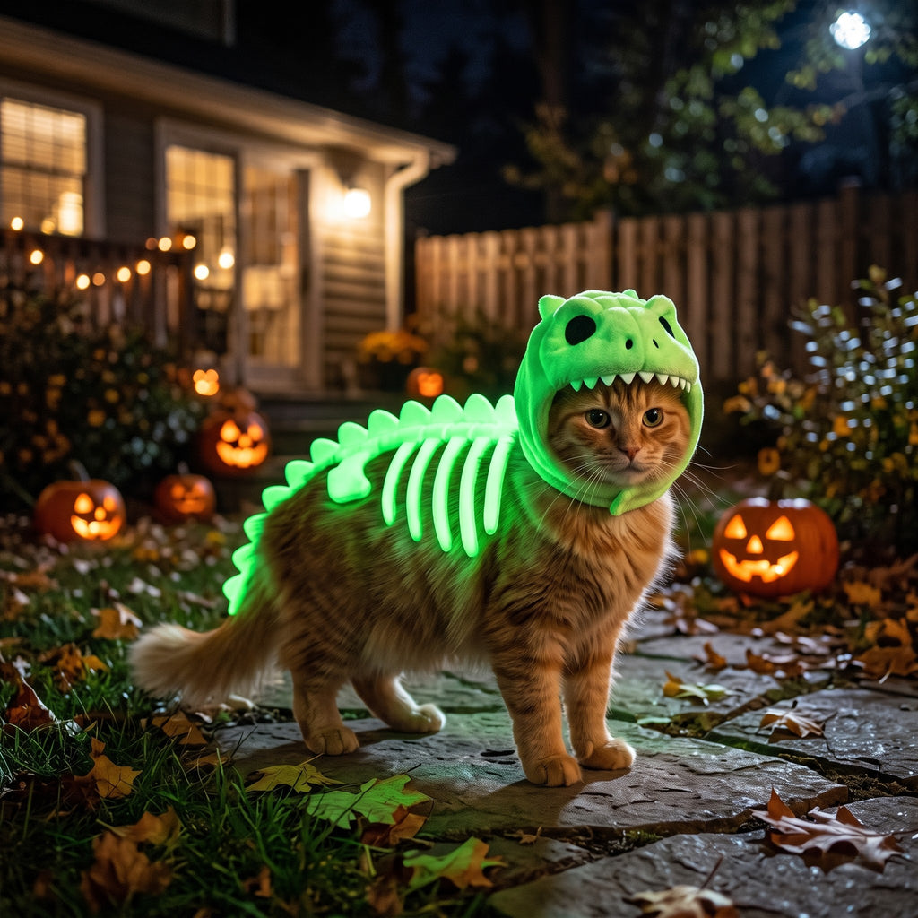 Glow in the Dark Dinosaur Skeleton Pet Costume – Halloween Outfit for Cats & Dogs