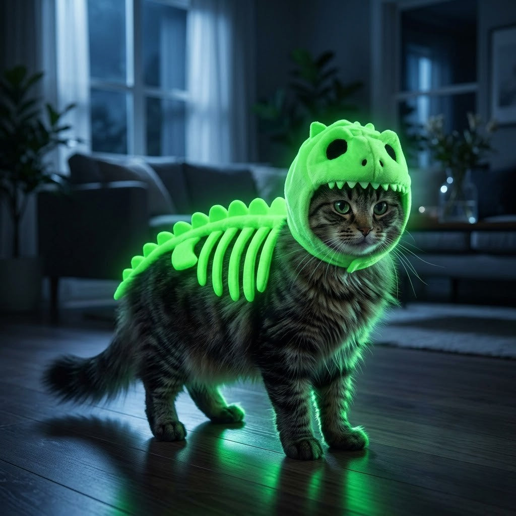 Glow in the Dark Dinosaur Skeleton Pet Costume – Halloween Outfit for Cats & Dogs