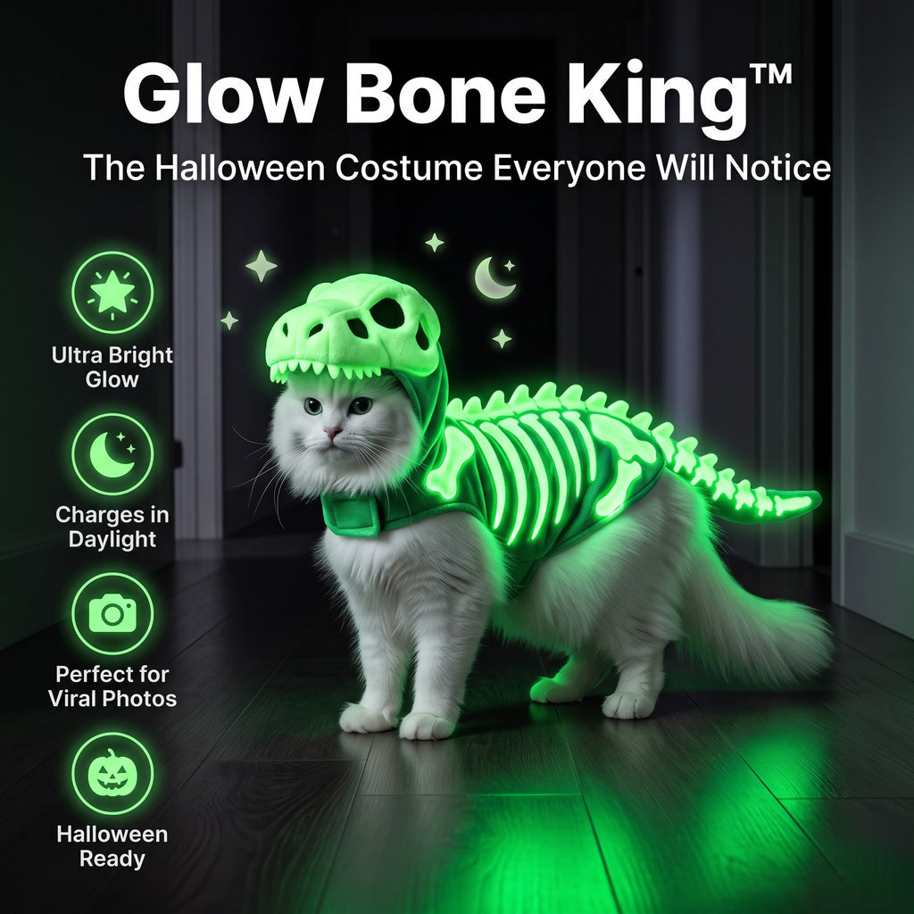 Glow in the Dark Dinosaur Skeleton Pet Costume – Halloween Outfit for Cats & Dogs