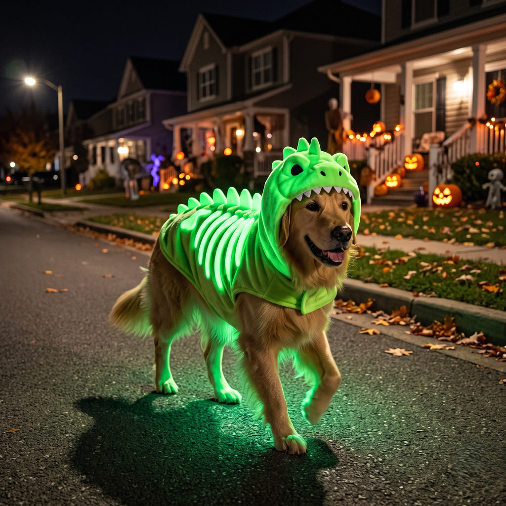 Glow in the Dark Dinosaur Skeleton Pet Costume – Halloween Outfit for Cats & Dogs