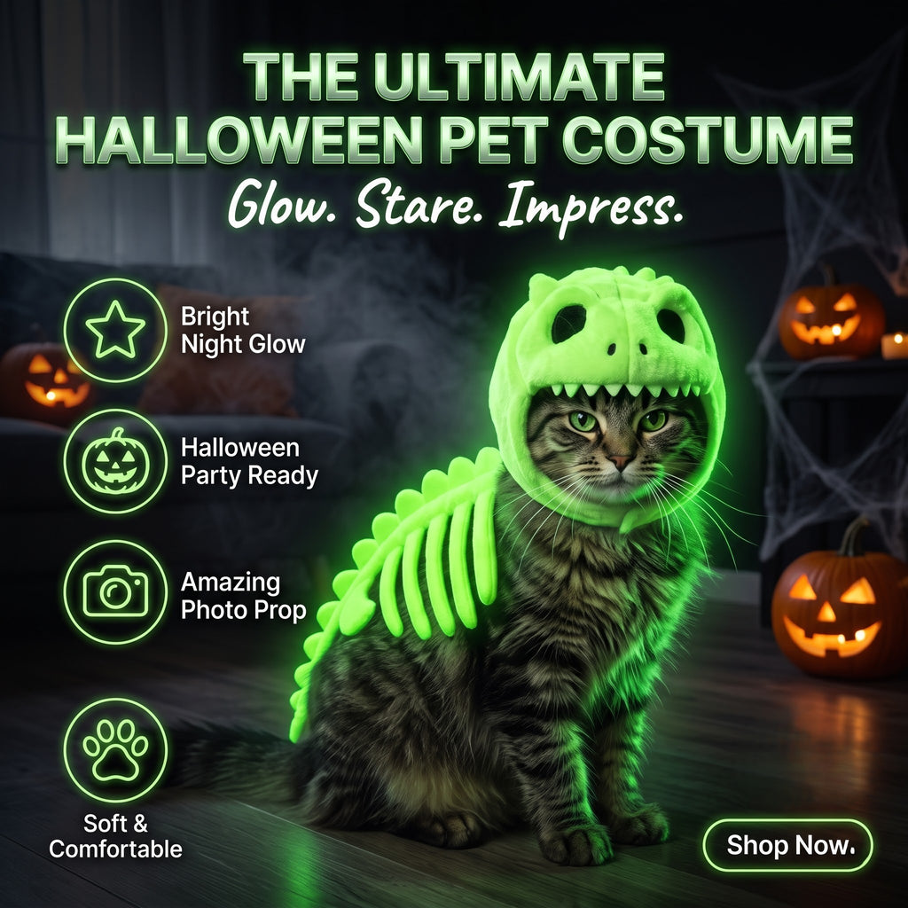 Glow in the Dark Dinosaur Skeleton Pet Costume – Halloween Outfit for Cats & Dogs