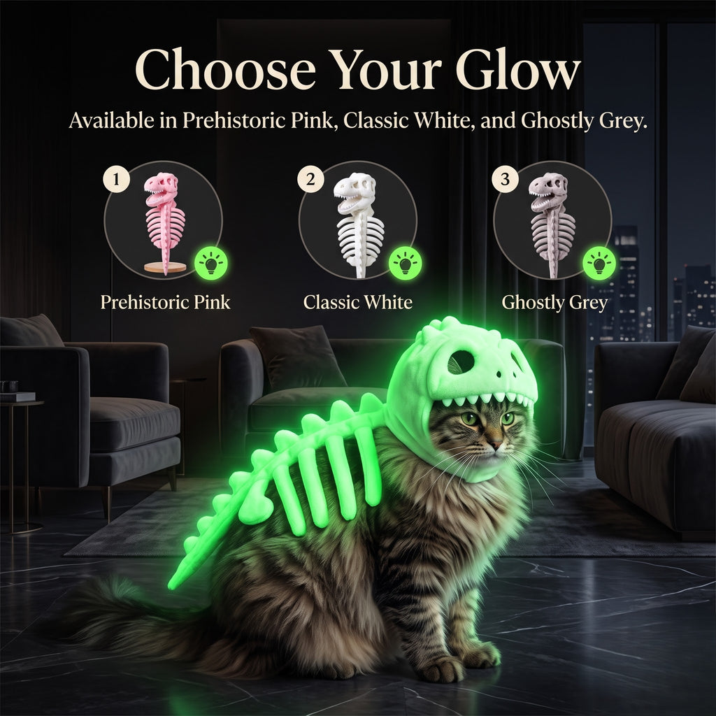 Glow in the Dark Dinosaur Skeleton Pet Costume – Halloween Outfit for Cats & Dogs