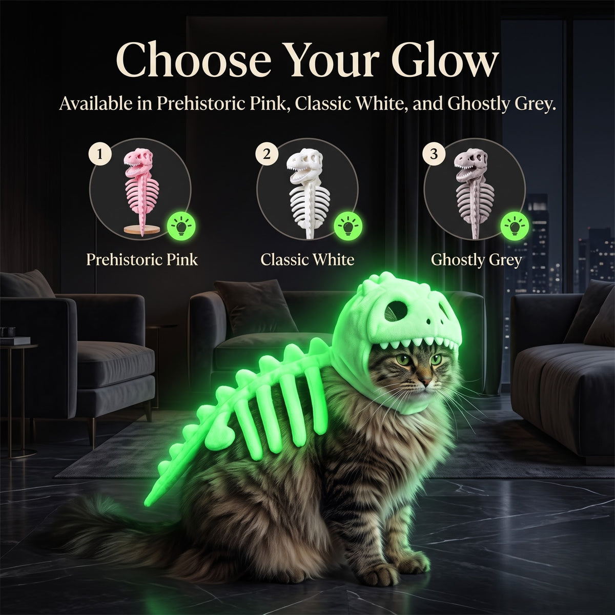 Glow in the Dark Dinosaur Skeleton Pet Costume – Halloween Outfit for Cats & Dogs