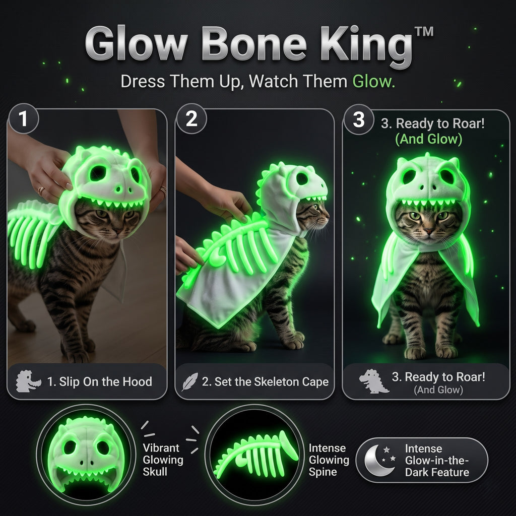 Glow in the Dark Dinosaur Skeleton Pet Costume – Halloween Outfit for Cats & Dogs