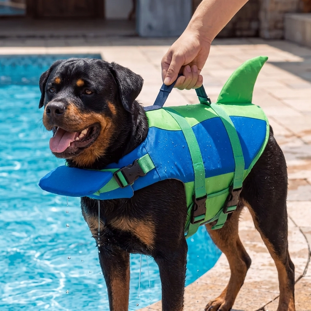 SharkFin™ Dog Life Jacket – High Visibility Pet Swimming Vest with Rescue Handle