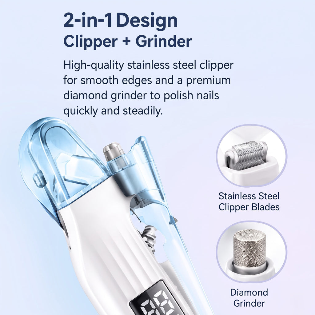 PawGlow™ 2 in 1 Electric Pet Nail Trimmer with LED Lights Pet Nail Grinder Dog Nail Trimmer and Grinder for Small Medium Large Dogs/Cats