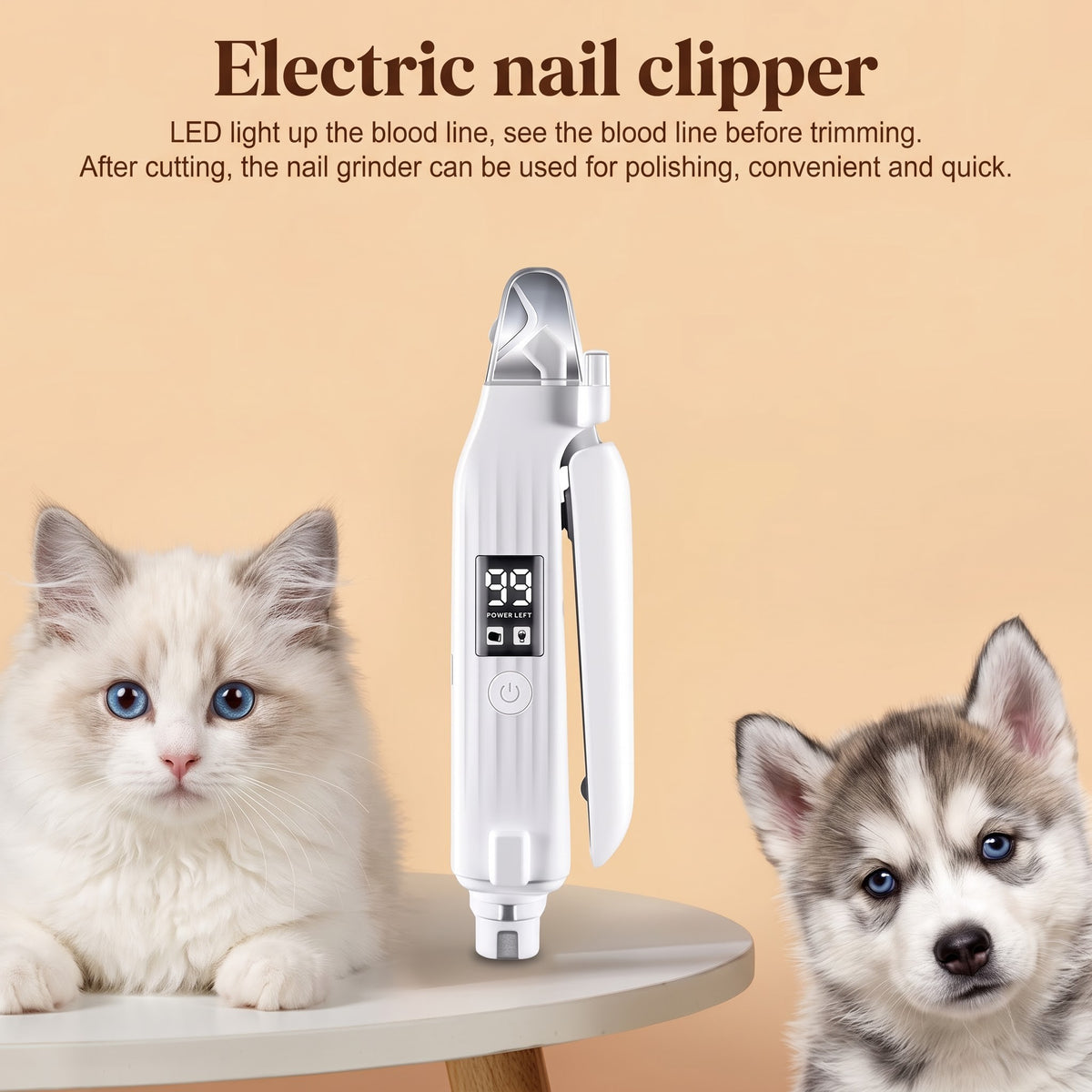 PawGlow™ 2 in 1 Electric Pet Nail Trimmer with LED Lights Pet Nail Grinder Dog Nail Trimmer and Grinder for Small Medium Large Dogs/Cats