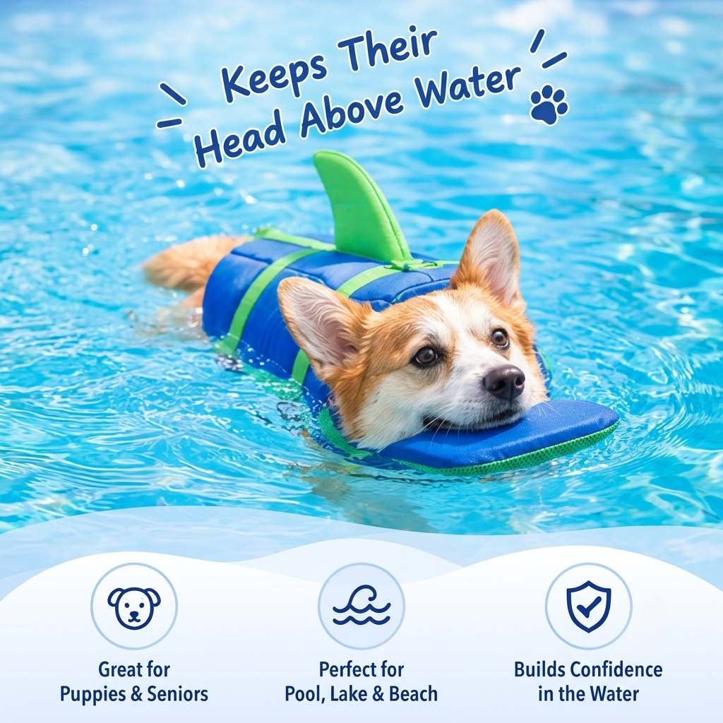 SharkFin™ Dog Life Jacket – High Visibility Pet Swimming Vest with Rescue Handle