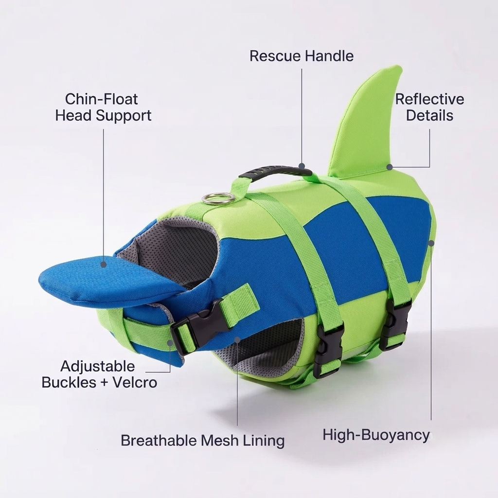 SharkFin™ Dog Life Jacket – High Visibility Pet Swimming Vest with Rescue Handle