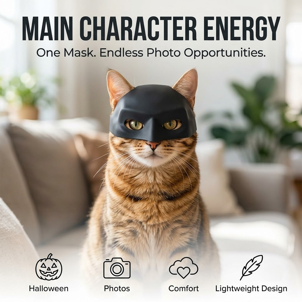 Black Pet Mask for Cats & Small Dogs – Halloween Cosplay Costume