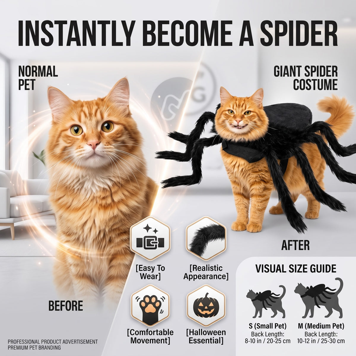 Realistic Furry Spider Pet Costume – Halloween Outfit for Cats & Dogs