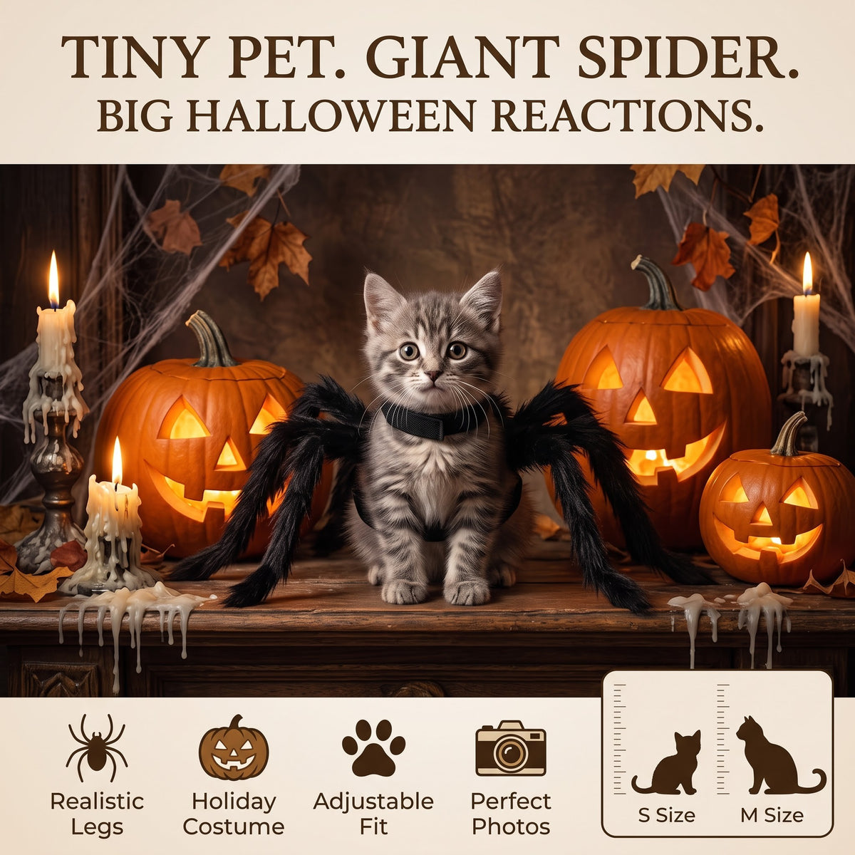 Realistic Furry Spider Pet Costume – Halloween Outfit for Cats & Dogs